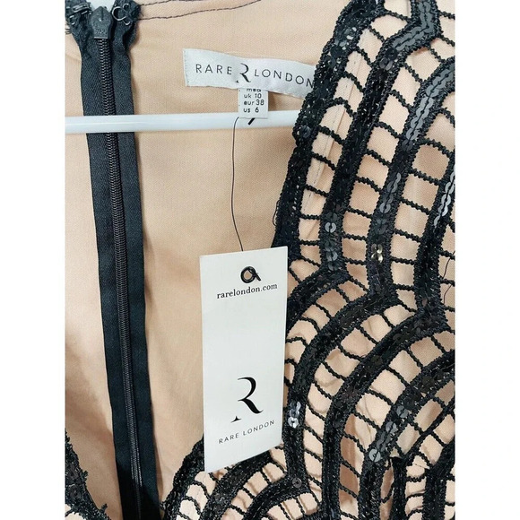 Rare London Jumpsuit Sz M 6 Womens Black Sequin Open Knit V-Neck NWT - Picture 5 of 13